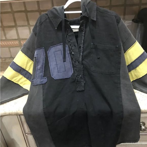 Free People Varsity Graphic HoodedOversize Letter Embroidery Piecing Raw Rounded - Picture 4 of 7